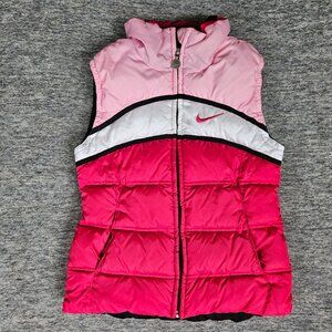 Nike Girls ColorBlock Puffer Vest Black White Pink Size Medium 10/12 Gorpcore